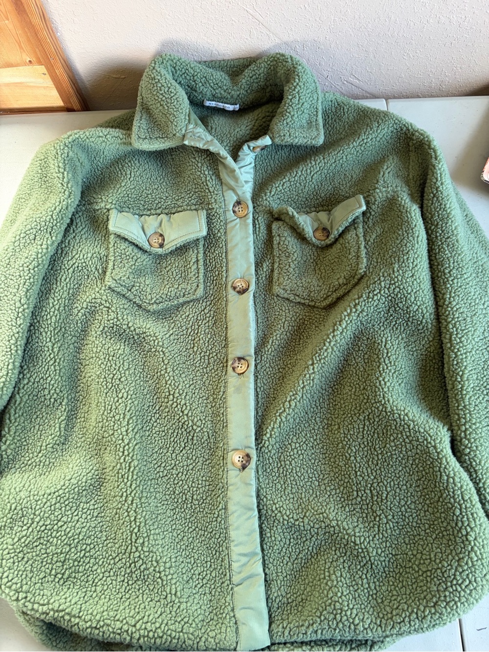 Women’s Green Sherpa Button-Up Jacket
